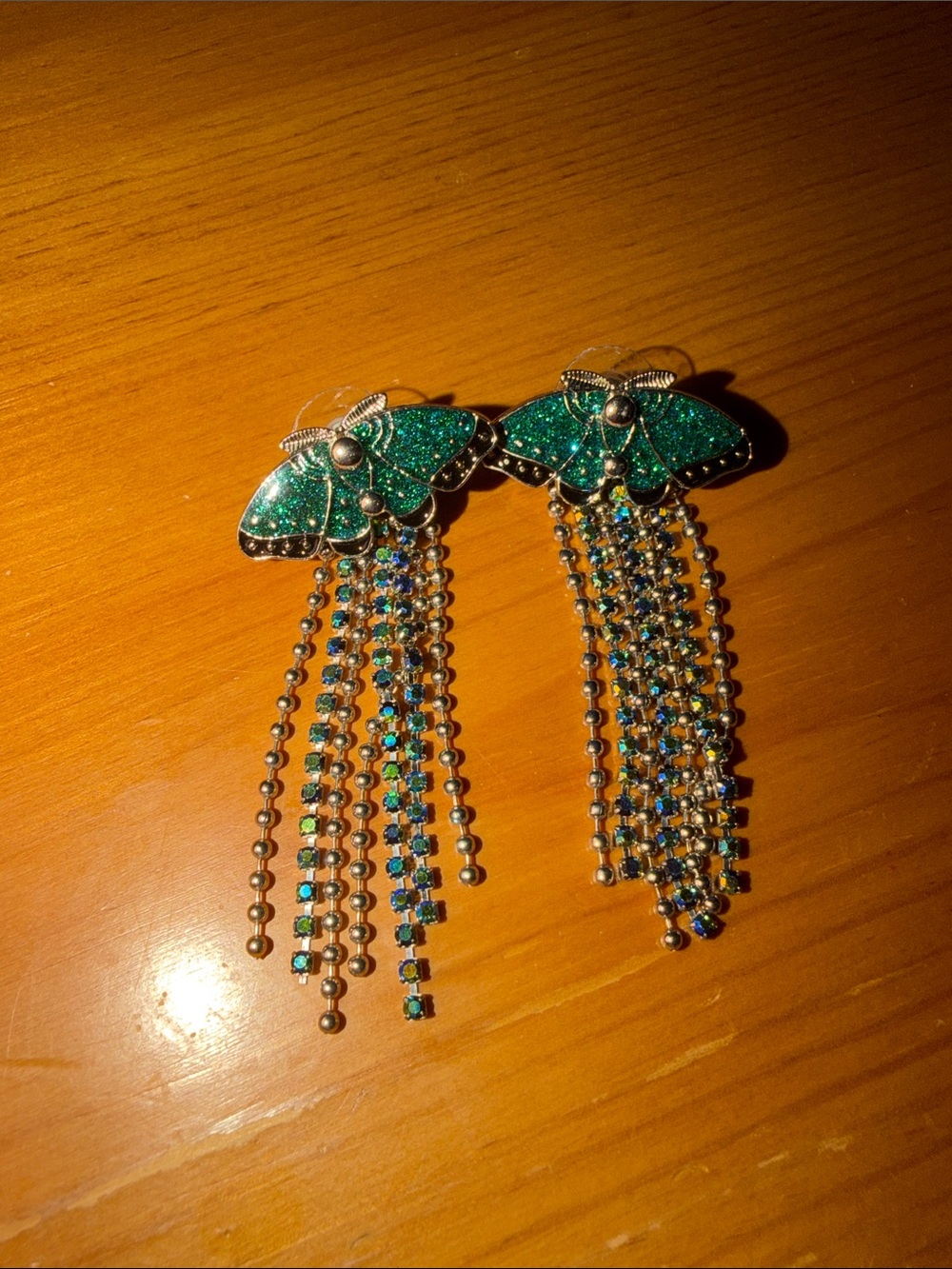 Women Jewelry - Green Moth Tassel Drop Earrings